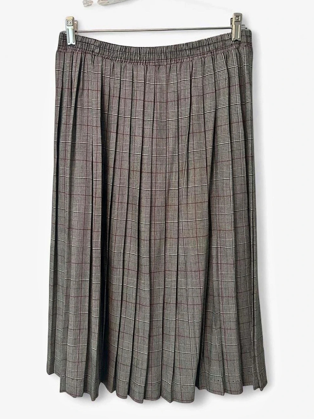 Russ Plaid Pleated Midi Skirt in Gray & Black Like New